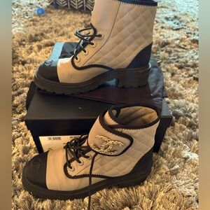 Chanel quilted combat boots